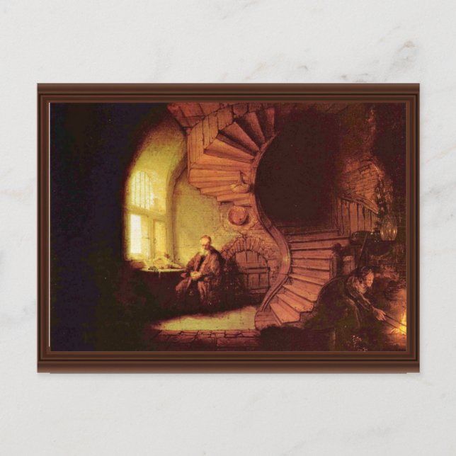 Cartão Postal Filósofo Em Meditação. Por Rembrandt Van Rijn (Frente)