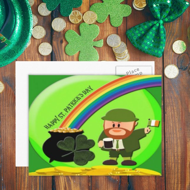Cartão Postal Fim do Dia de Patrick do Arco-Íris (St. Patrick's Day End of Rainbow Postcard)