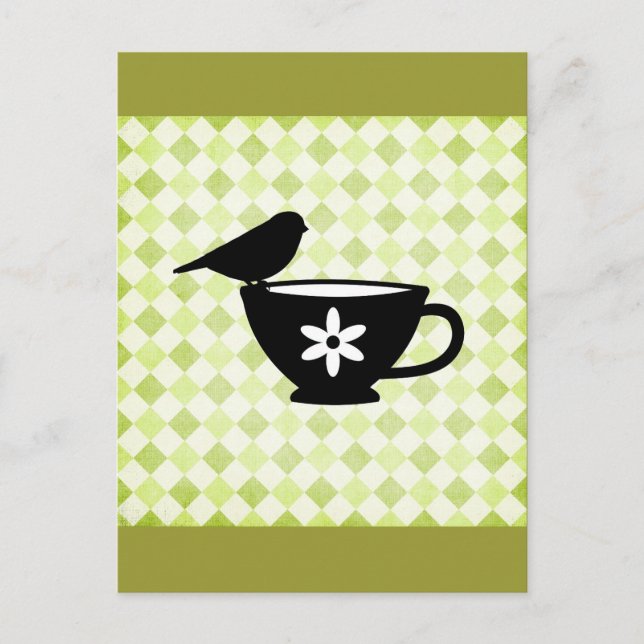 Cartão Postal Finch na teacup Silhouette (Frente)