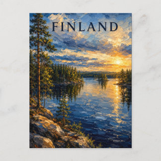 Cartão Postal Finland: Serene Sunset Lake Art Souvenir