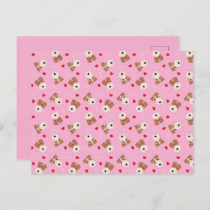 Cartão Postal Fio Fox Terrier Dog Copos Cardíacos Pink