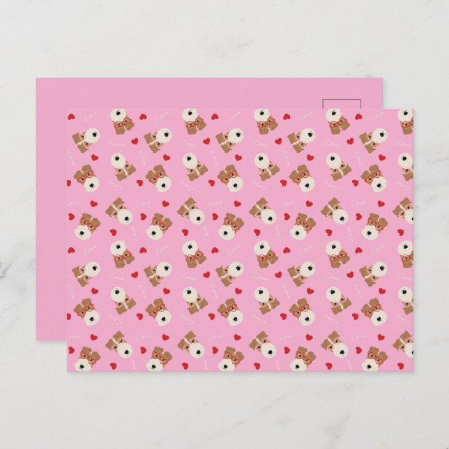 Cartão Postal Fio Fox Terrier Dog Copos Cardíacos Pink (Frente/Verso)