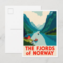 Cartão Postal Fiordes Noruega Arte vintage Viagem
