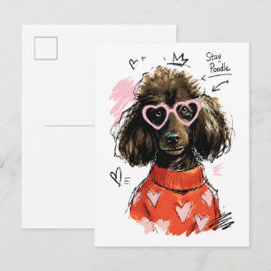 Cartão Postal Fique Cachorro Poodle com Óculos de Sol Coração &