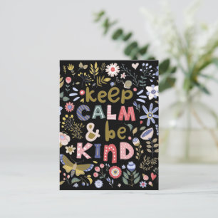 Cartão Postal Fique Calmo E Seja Amável Com Flores De Arte
