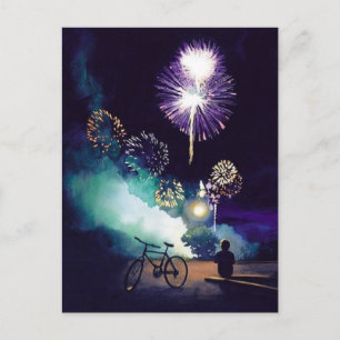 Cartão Postal "Fire in the Sky" Fireworks Watercolor Art