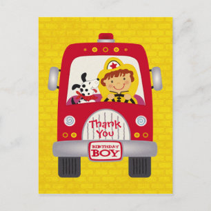 Cartão Postal Fire Truck Birthday Boy