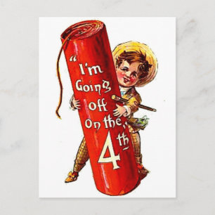 Cartão Postal Firecracker Boy Piada 4 de julho Vintcard Art