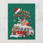 Cartão Postal Firetruck Santa Sleigh Fireman Christmas Firefight<br><div class="desc">Firetruck Santa Sleigh Fireman Christmas Firefight</div>