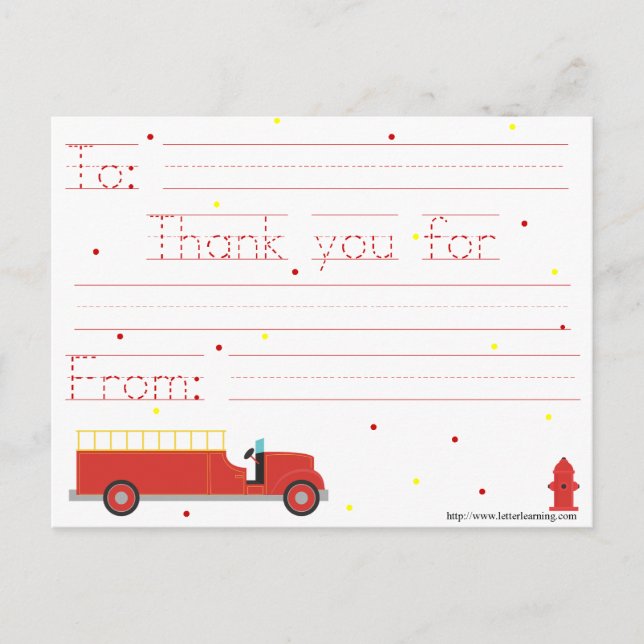 Cartão Postal Firetruck Thank You Note (w/ traceable message) (Frente)