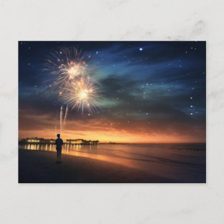 Cartão Postal Fireworks da Night Sky Beach