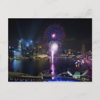 Cartão Postal Fireworks Show no Boat Quay Singapore City Skyline