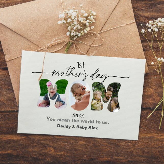 Cartão Postal First Mother's Day 3 Photos Collage Mom cut out (Criador carregado)