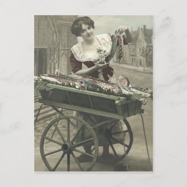 Cartão Postal Fish Cart Street Church Poisson d'avril (Frente)