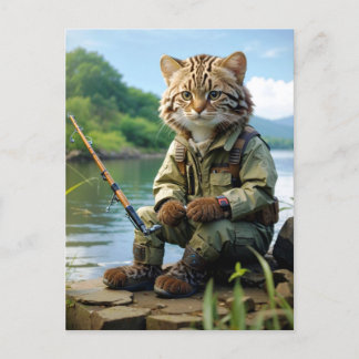 Cartão Postal fishing cat at the lake / fischende Katze am See