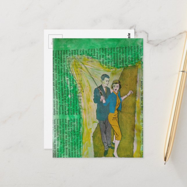 Cartão Postal Fishing Couple from 1930s era collage (Frente/Verso In Situ)