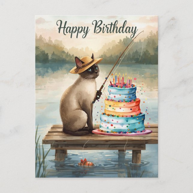 Cartão Postal Fishing lovers birthday with Fish watercolor  (Frente)