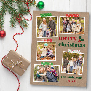 Cartão Postal Fita artesanato Holly Feliz Natal 5 Foto Kraft