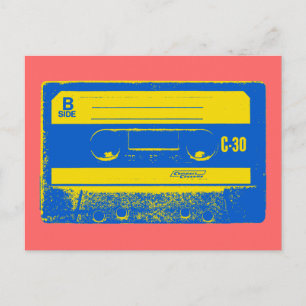 Cartão Postal Fita Cassete Azul e Amarela Retro
