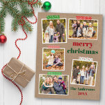 Cartão Postal Fita de artesanato Feliz Natal 5 Foto Kraft<br><div class="desc">Cartões postais de Natal Feliz 5 para Colagem de Fotos de Férias de artesanato. Rustic Kraft Paper.</div>