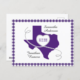 Cartão Postal Fita de Curling do Texas Roxo Salve a Data