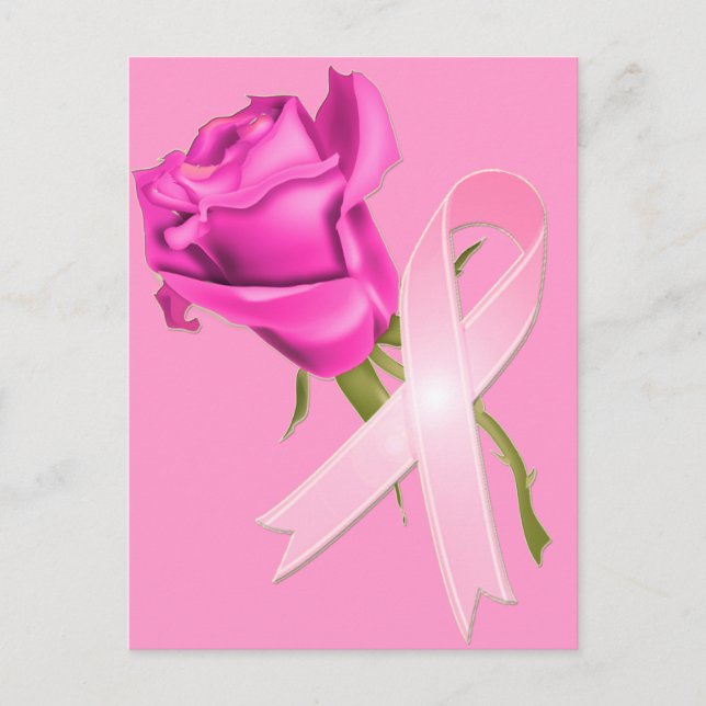 Cartão Postal Fita rosa com Rosa *Consciência do Cancer da Mama  (Frente)