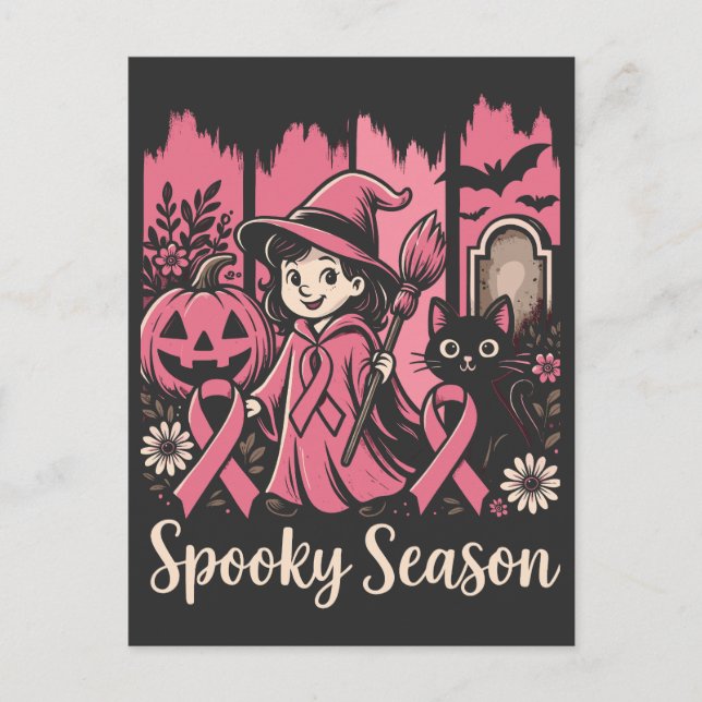 Cartão Postal Fita Rosa da Época Spooky - Bruxa Bonita do Hallow (Frente)