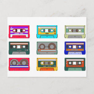 Cartão Postal Fitas Cassete Coloridas Retro Nostalgia dos Anos 8