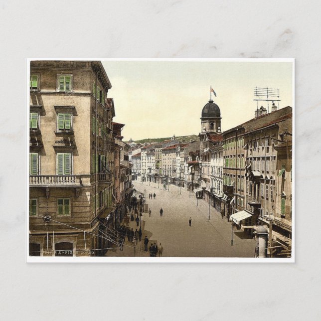 Cartão Postal Fiume, o Corso, Croácia, clássico austro-húngaro (Frente)