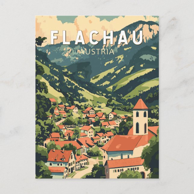 Cartão Postal Flachau Austria Illustração Viagem Art Vintage (Frente)