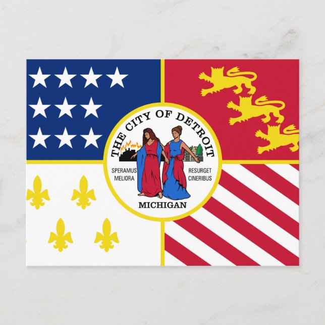 Cartão Postal Flag of Detroit, Michigan Postcard (Frente)