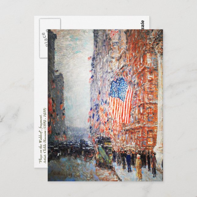 Cartão Postal "Flags on the Waldorf", por Childe Hassam (Frente/Verso)