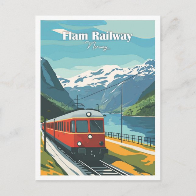 Cartão Postal Flam Rail Norway Trabalho de arte Viagem (Frente)