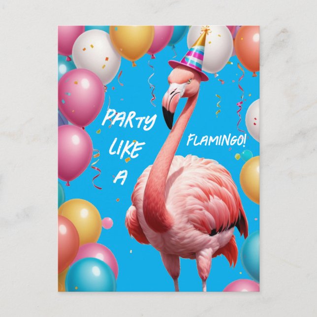 Cartão Postal Flamingle & Feast – Surpresa de Aniversário Engraç (Frente)