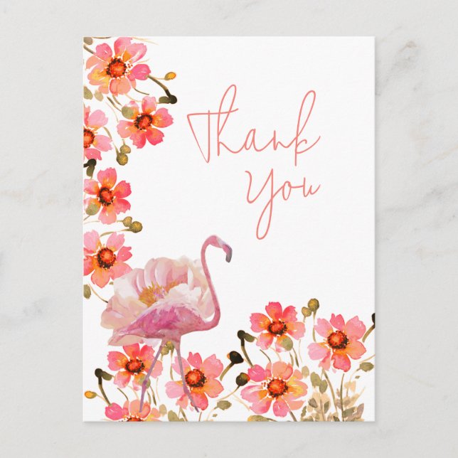 Cartão Postal Flamingle Floral Obrigado (Frente)