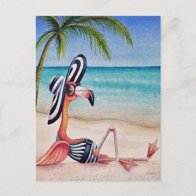 Cartão Postal Flamingo Bebê da Praia Caprichosa Nº 1 Arte em Aqu (Frente)
