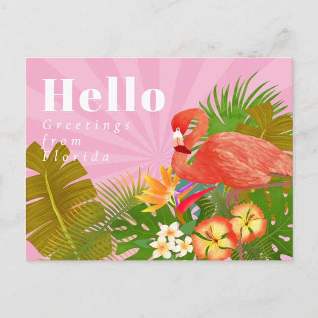Cartão Postal Flamingo Blue Hello (Frente)