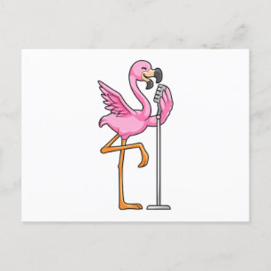 Cartão Postal Flamingo cantando com microfone