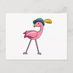 Cartão Postal Flamingo com Chapéu & Pena