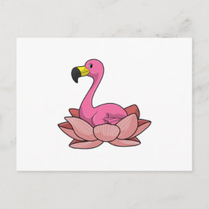 Cartão Postal Flamingo com flor de Lotus
