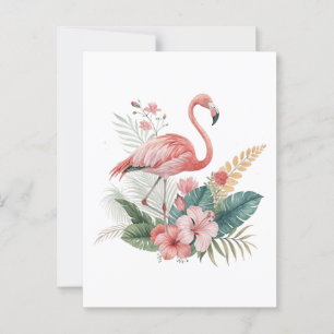 Cartão Postal Flamingo Com Flores
