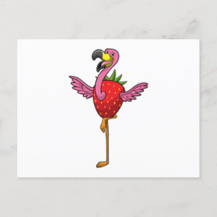 Cartão Postal Flamingo com morango