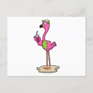 Cartão Postal Flamingo com Óculos de Sol & Boné