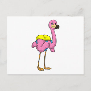 Cartão Postal Flamingo como Alunos com Mochila Escolar