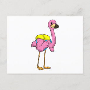 Cartão Postal Flamingo como Alunos com saco escolar