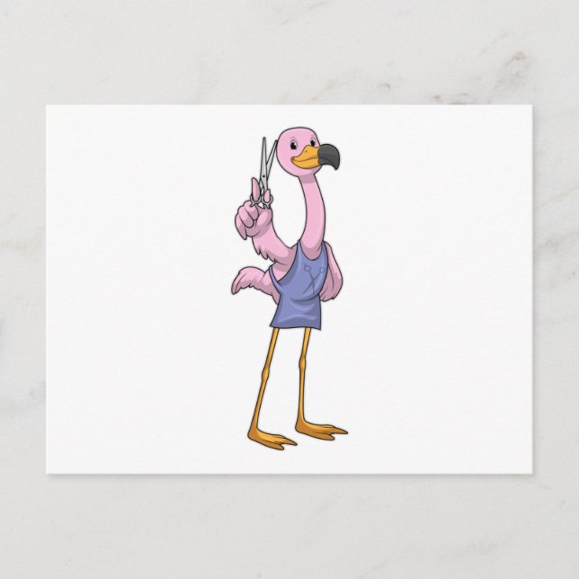 Cartão Postal Flamingo como cabeleireiro com tesoura (Frente)