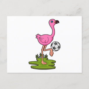 Cartão Postal Flamingo como jogador de futebol com bola de futeb