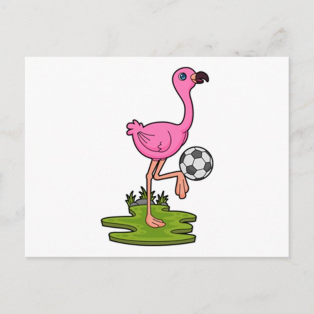 Cartão Postal Flamingo como jogador de futebol com bola de futeb (Frente)
