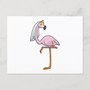 Cartão Postal Flamingo como noiva no casamento com Veil