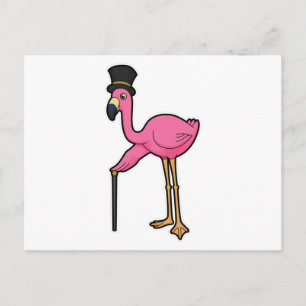 Cartão Postal Flamingo como Noivo com Chapéu e Bengala